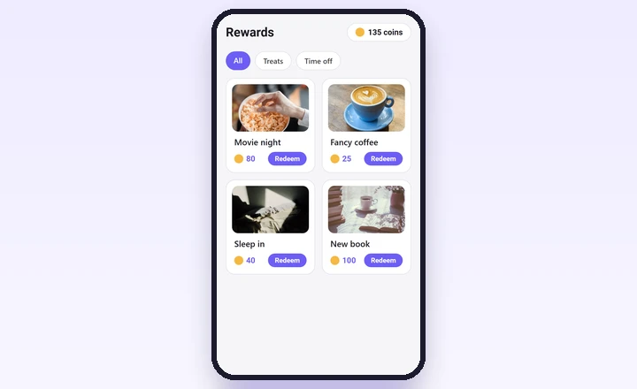 Triangle rewards store, confirming a redeem, and the coin balance going down (sample data)