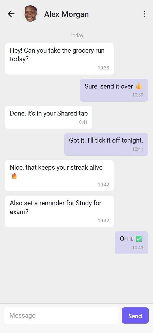 A chat conversation between two friends (sample data)